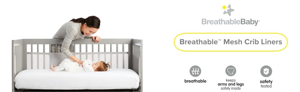 Mini Crib Breathable Mesh Liner by BreathableBaby, Classic 3mm Mesh, White, Size 4M Covers 4 Sides FITS MINI CRIBS WITH 38x24” MATTRESS ONLY