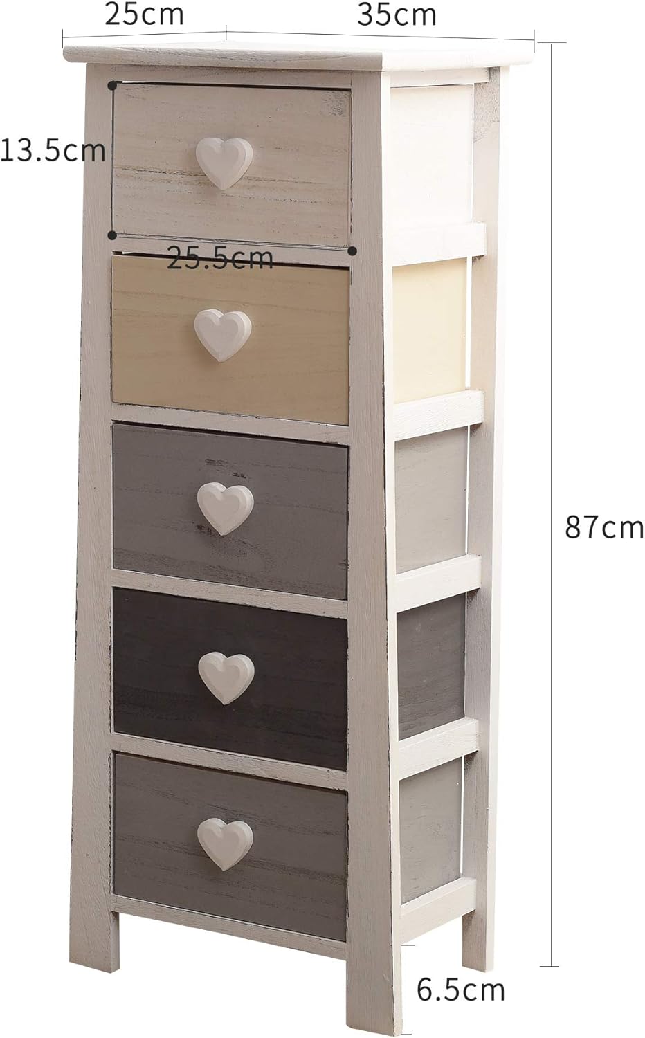 Bedroom Chest of Drawers with 5 Drawers Paulownia Wood White Grey Beige Black Vintage Bedroom Hallway - Dimensions: 89 x 37 x 27 cm (H x L x W) - Item RE4374