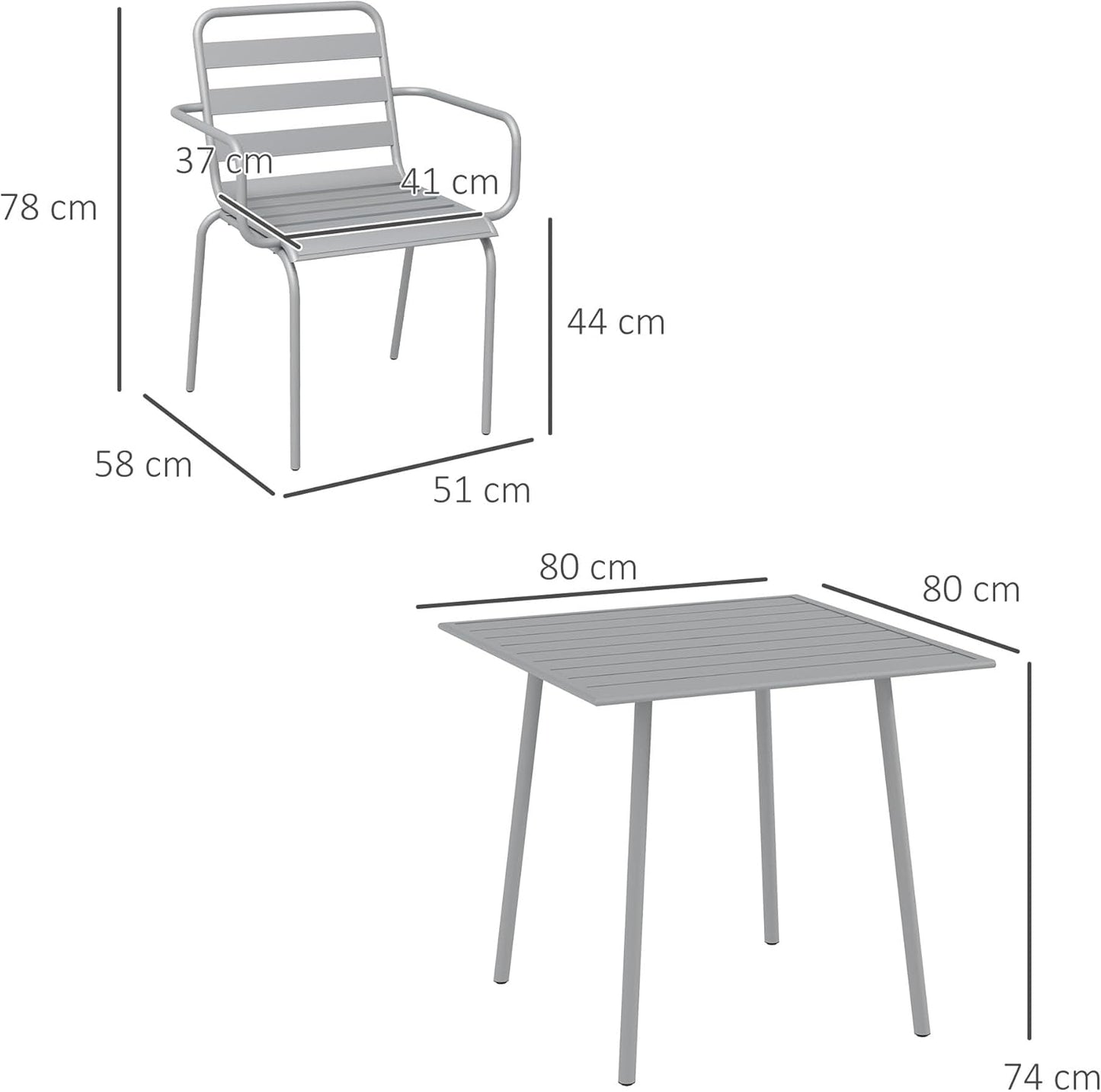 5-Piece Garden Furniture Set with 1 Dining Table 4 Stacking Chairs Garden Set for Balcony Patio Steel Light Grey