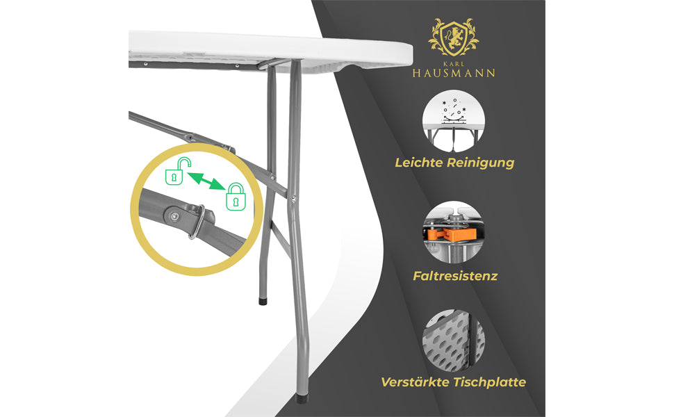 Folding Table with Handle for Carry, Beer Table, Garden Table, Dining Table, Buffet Table with Carry Handle, Rattan Look, 180 x 75 cm, White, Smooth