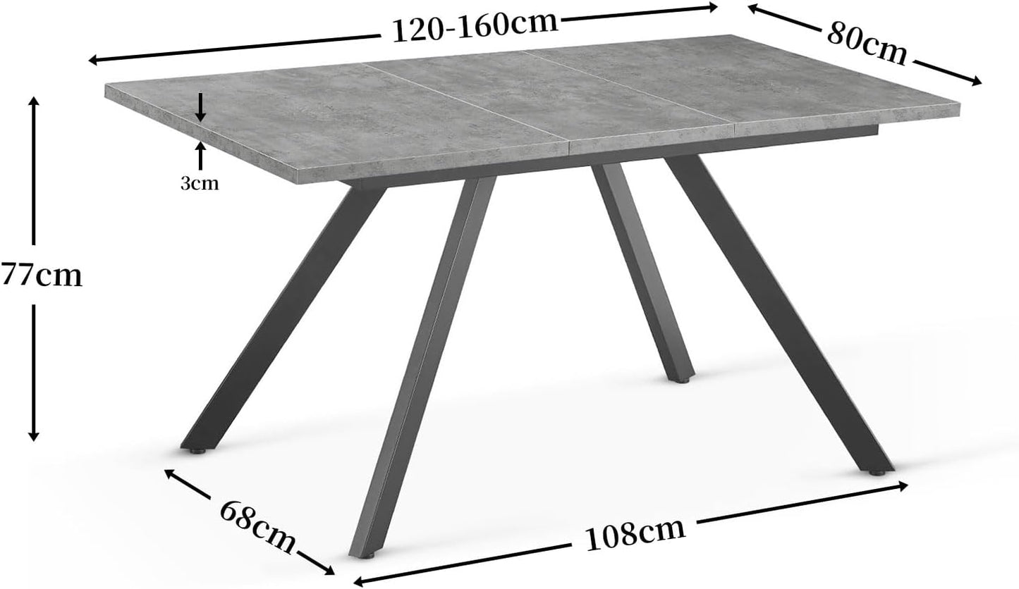 Extendable Dining Table Metal Frame Black Dining Room Furniture Modern for 4-6 People Kitchen Table Dining Room Table for Dining Room Kitchen Sand Oak Look 120-160 x 80 x 77 cm