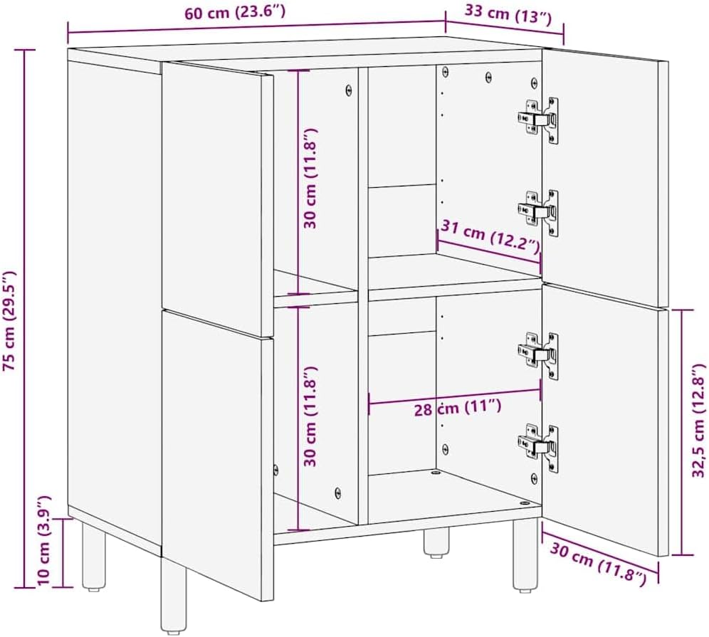 Sideboard Brown 60 x 33 x 75 cm Solid Mango Wood