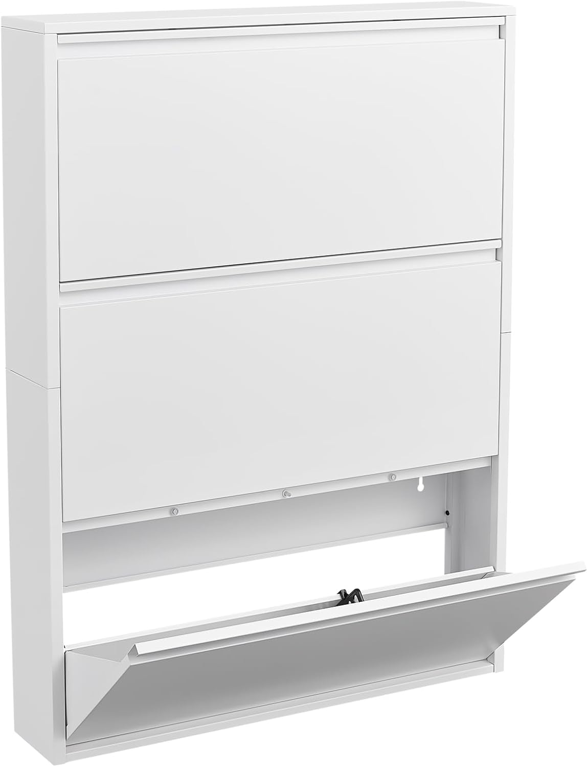 LUCYPAL 3 Flip Drawers Shoe Storage Cabinet,Narrow Shoe Wall Cabinet for Entryway,3 Tier Freestanding Shoe Organizer for Hallway, Bedroom, Apartment, White 43" H*31.5" W*6" D