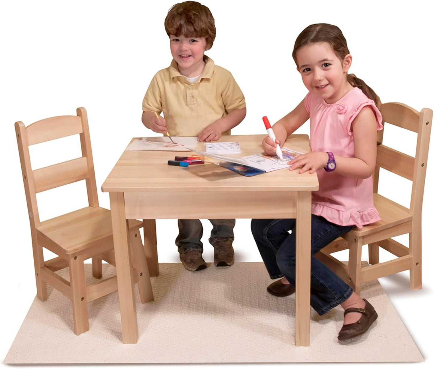 Melissa & Doug Solid Wood Table and 2 Chairs Set - Light Finish Furniture for Playroom