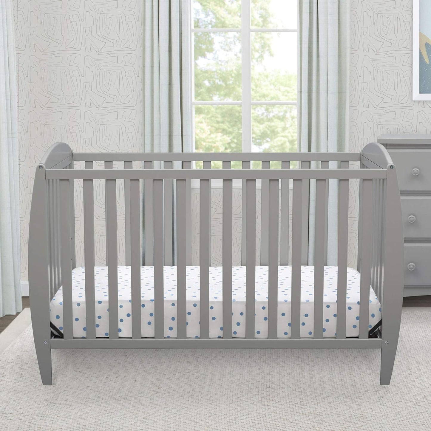 Delta Children Taylor 4-in-1 Convertible Baby Crib, Easy to Assemble, Sustainable New Zealand Wood, Grey