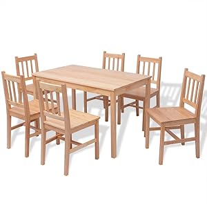 Set of 4 Chairs with Dining Table Set Pine Wood Brown