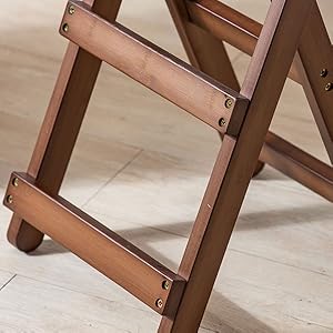 Bamboo Folding Bar Stool Counter Height Stool with Back Footrest Portable Bar Chair Dining Chairs for Kitchen Garden Indoor Outdoor No Assembly (Brown)