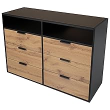 Cabinet Chest of Drawers Sideboard, Drawer Cabinet Lowboard with 6 Drawers Storage Space and Open Compartments for Bedroom, Furniture for Living Room, Children's Room, Kitchen, Hallway, 120 x