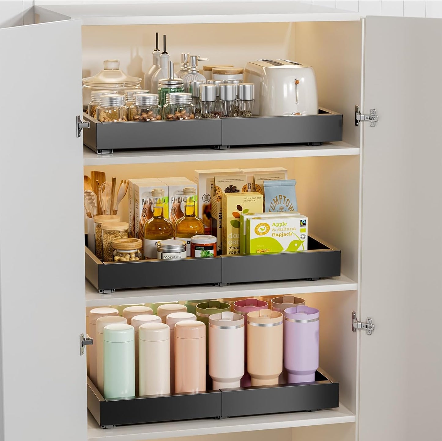 Delamu Pull Out Cabinet Organizer, Both Expandable Width(11.5 "-19.5") and Depth(15"-19.5") Pull Out Drawers for Cabinets, Cabinet Slide Out Shelves Storage for Kitchen Pots and Pans, Pantry, Bathroom