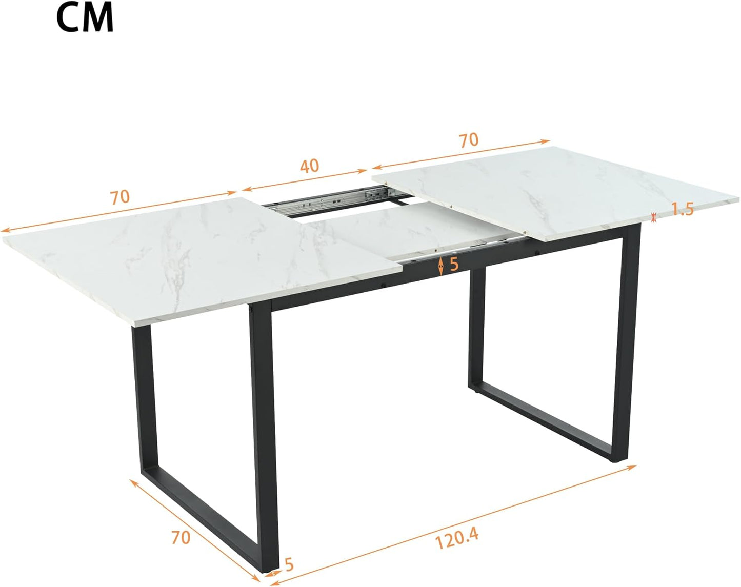 Telescopic Dining Table 140/180 x 80 x 75 cm, MDF with Marble Look, Extendable, Metal Frame with Square Tubes, Flexible for Home and Office, Modern and Sturdy, Maximum Load 60 kg