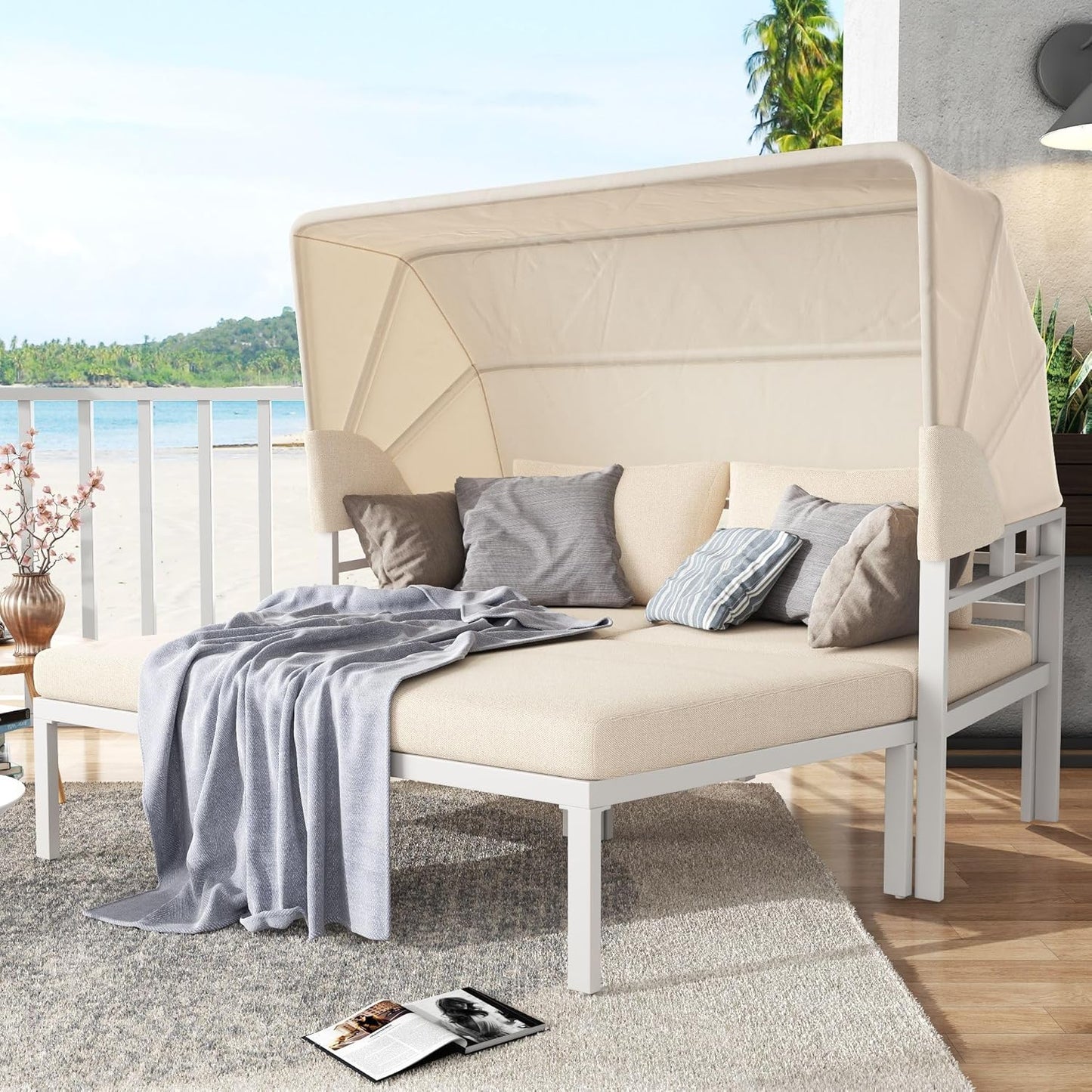 Garden Furniture Set with Awning, 4-Seater Balcony Furniture, Lounge Furniture, Outdoor Furniture, Flexible Seating Set, Double Sofa with Cushion, Garden Lounge Set, Patio Furniture Set, Outdoor, for