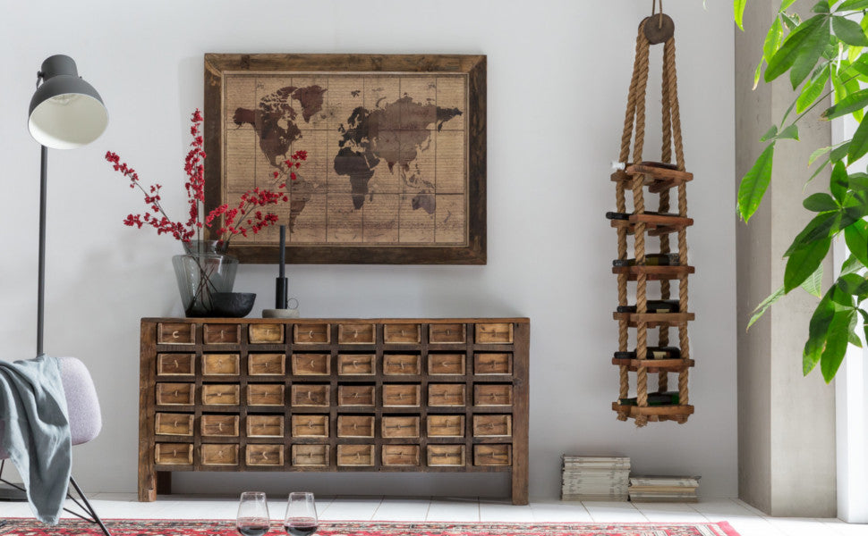 Madurai Sideboard Antique Rustic Sideboard Unique Design Chest of Drawers Brown Brick Shape Solid Wooden Furniture