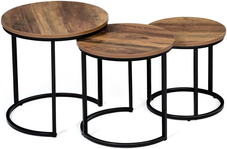 Hawkins 30/40/45cm Dark Wood Industrial Round Coffee Table, Set of 3