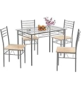 5 Piece Dining Table Set, Kitchen Table with 4 Chairs, Dining Set for 4 People, Rectangular Industrial Style Dining Room Table, Dining Set for Dining Room, Kitchen, Space Saving, Grey