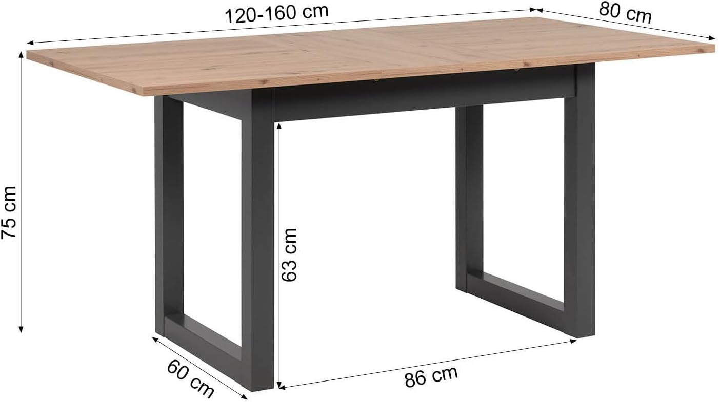 Dining Table 120 cm Extendible Industrial Style Oak Wood Dining Room Table Kitchen Table