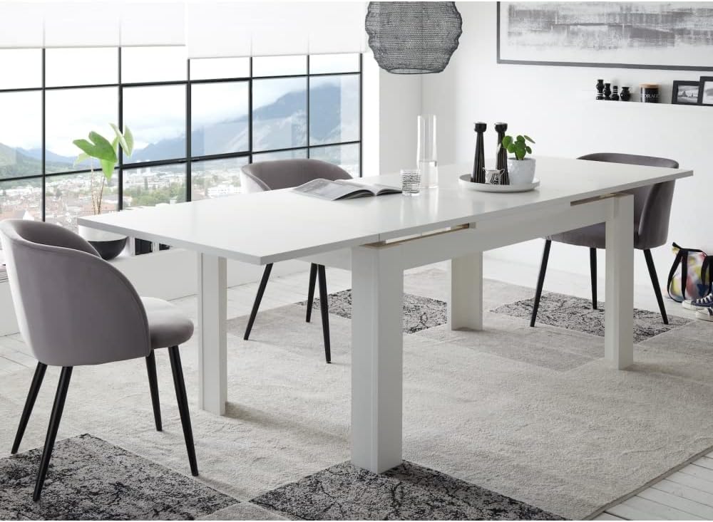 120x80 White Matt Table Dining Table Pull-Out Table Kitchen Table Functional Table Extendible 120 x 80 cm