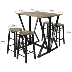 5-Piece Dining Set Dining Table with 4 Chairs Folding Table Dining Room Kitchen Table Wooden Table Foldable Industrial Look