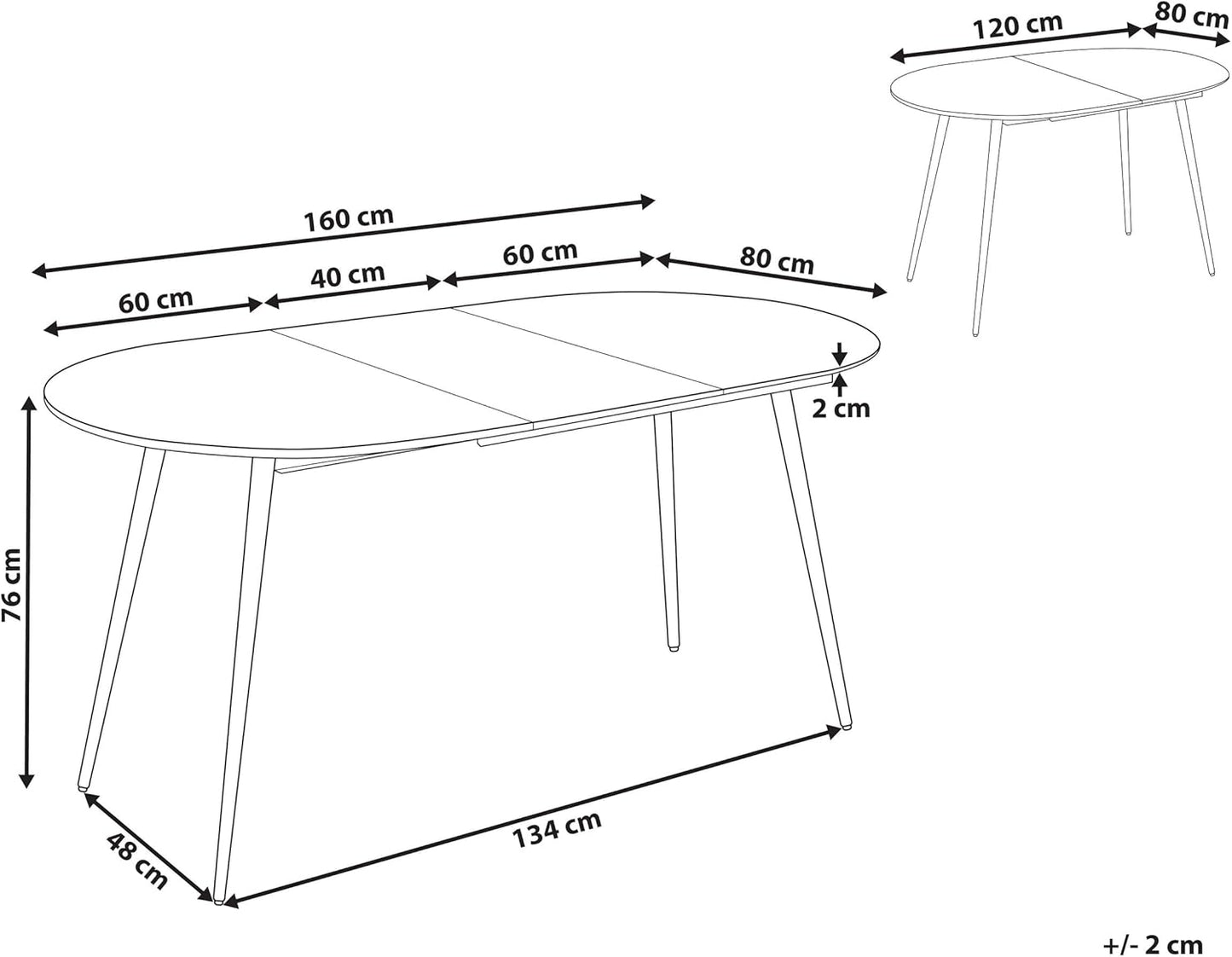 Dining Table White / Black Extendable 120/160 x 80 cm for 6 People Glossy