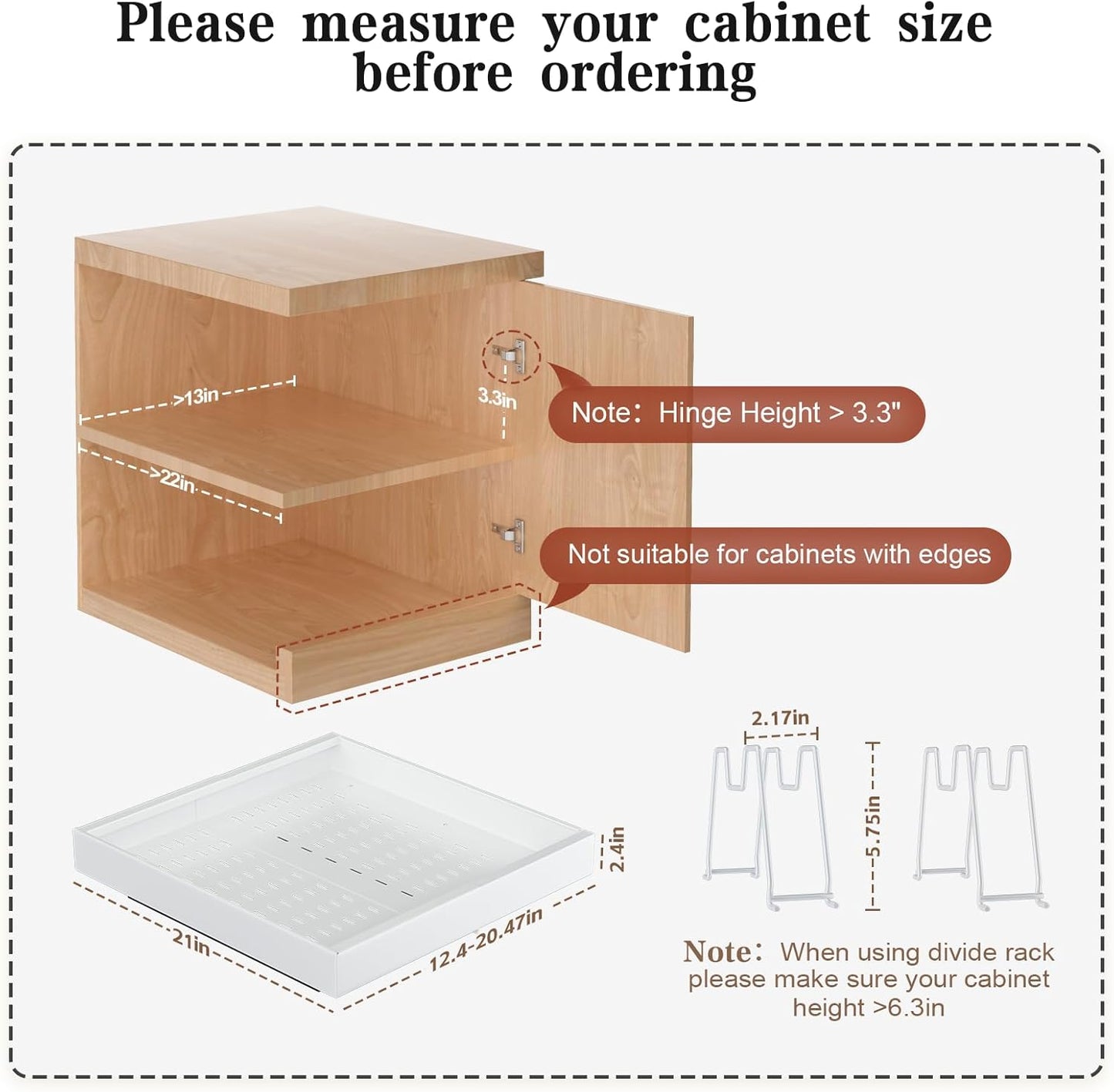 2 Pack Pull out Cabinet Organizer 21"Deep, Expandable Slide out Drawers for Kitchen Cabinets with 4pcs Divider Racks, Peel and Stick Pull out Drawers, Cabinet Roll out Shelves 12.4"-20.5" W (White)