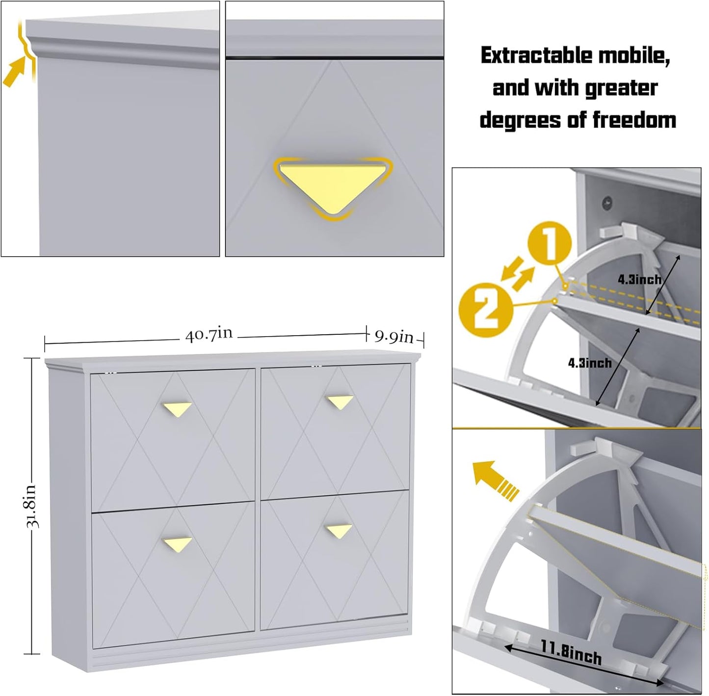 Shoe Cabinet with 4 Flip Drawers, Free Standing Tipping Bucket Shoe Rack Organizer with Adjustable Shelf, Shoe Storage Cabinet(Upgraded Version)