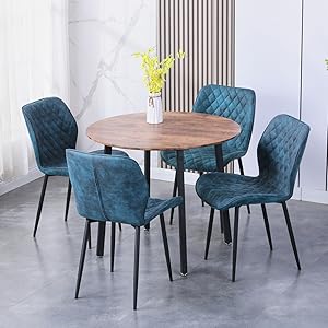 Round Dining Table Wood Pattern Table Round Kitchen Table Dining Room Table with Metal Legs for Offices Apartments Restaurants 90 x 90 x 75 cm (Wood)