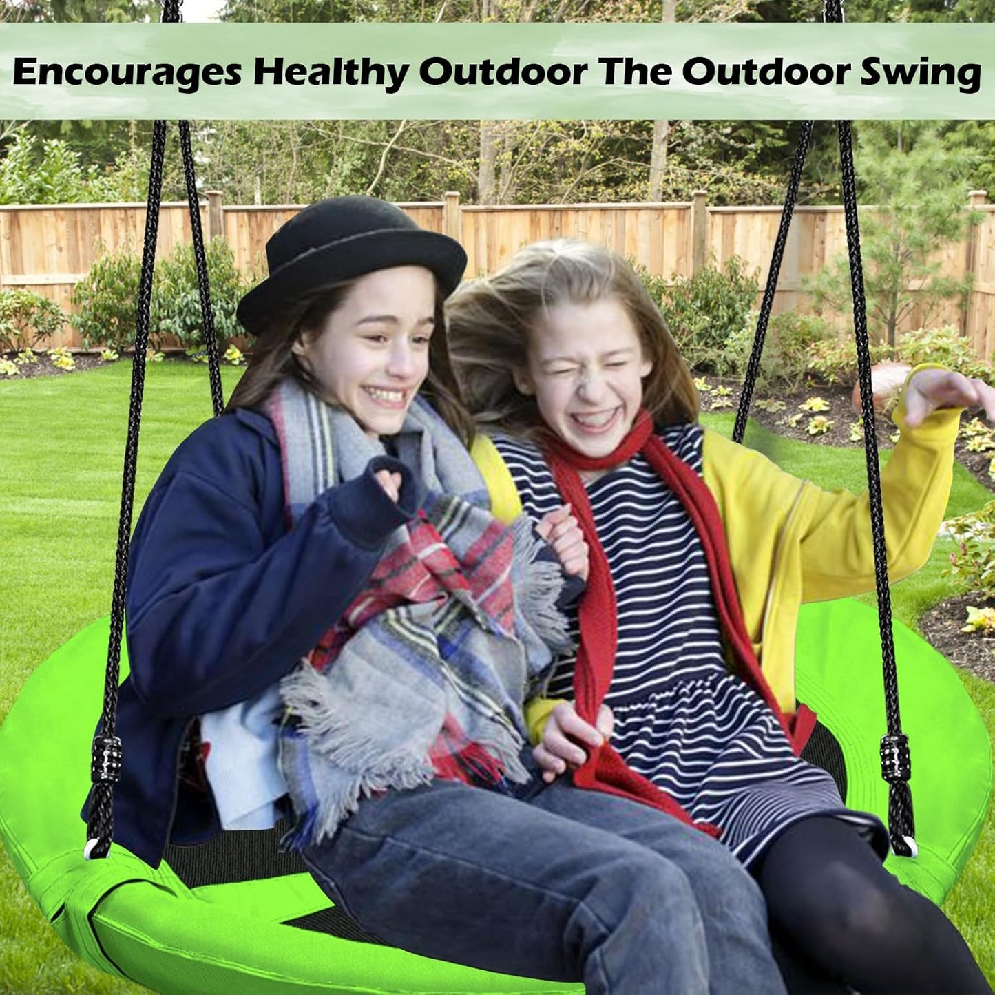 40 Inch Green Saucer Tree Swing Set for Kids Adults 500lb Weight Capacity Waterproof Flying Swing Seat Outdoor Playground, Backyard