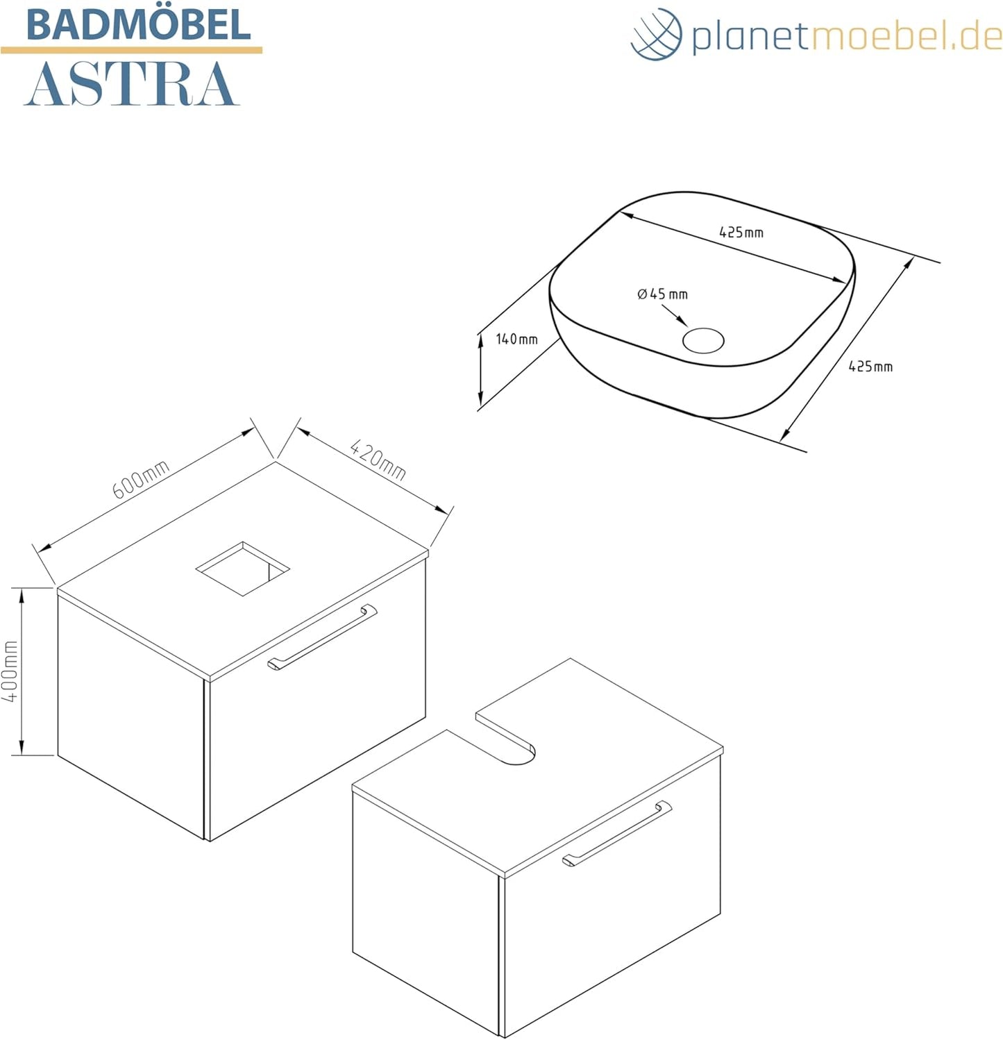 Bathroom Furniture Set with Vanity Unit 60 cm Gold Oak Anthracite Counter Top Sink 42 cm Black