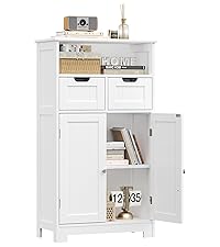 White Storage Cabinet with Drawers and Shelves, Bathroom Cabinet with Doors, Floor Storage Cabinet Hutch Cupboard for Dining/Living Room/Home Office