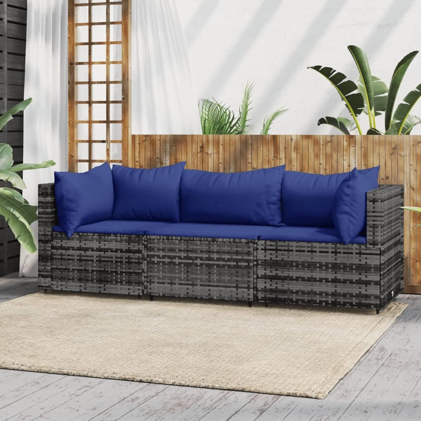 3-Piece Garden Lounge Set with Cushion Grey Poly Rattan, Lounge Garden Furniture Set, Patio Furniture, Weatherproof, Lounge Furniture Patio, Garden Lounge, Garden Lounge Furniture Set, 319846