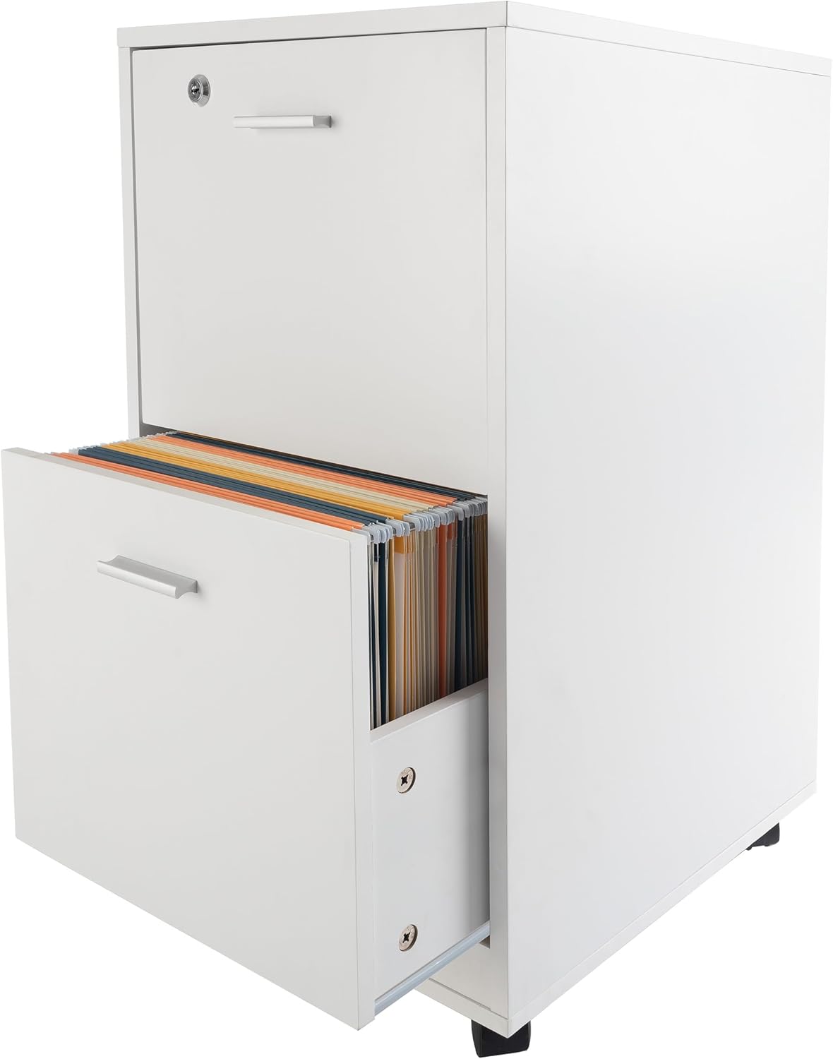 Lavish Home File Cabinet - 2-Drawer Cabinet with Lock and Deep Drawer Storage - Rolling Filing Cabinet for Under The Desk, Home, or Office (White)