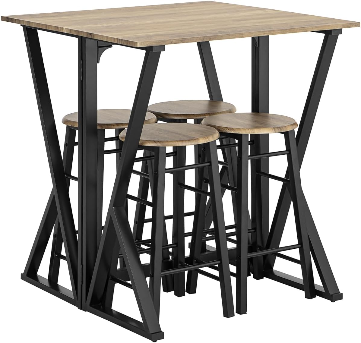 5-Piece Dining Set Dining Table with 4 Chairs Folding Table Dining Room Kitchen Table Wooden Table Foldable Industrial Look