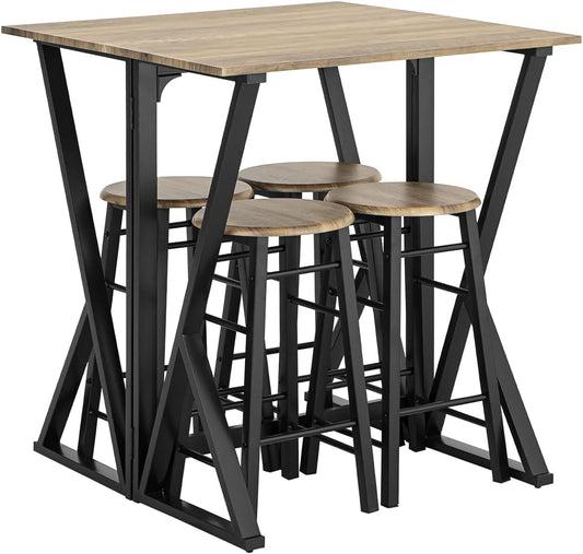 5-Piece Dining Set Dining Table with 4 Chairs Folding Table Dining Room Kitchen Table Wooden Table Foldable Industrial Look