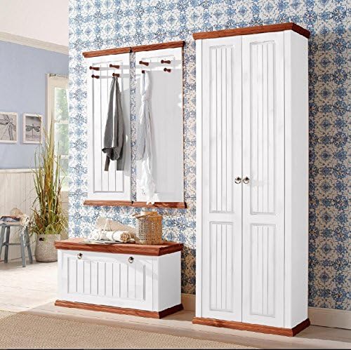 4-Piece Wardrobe Set White/Cherry Wood Coloured Hallway Furniture Hallway Furniture