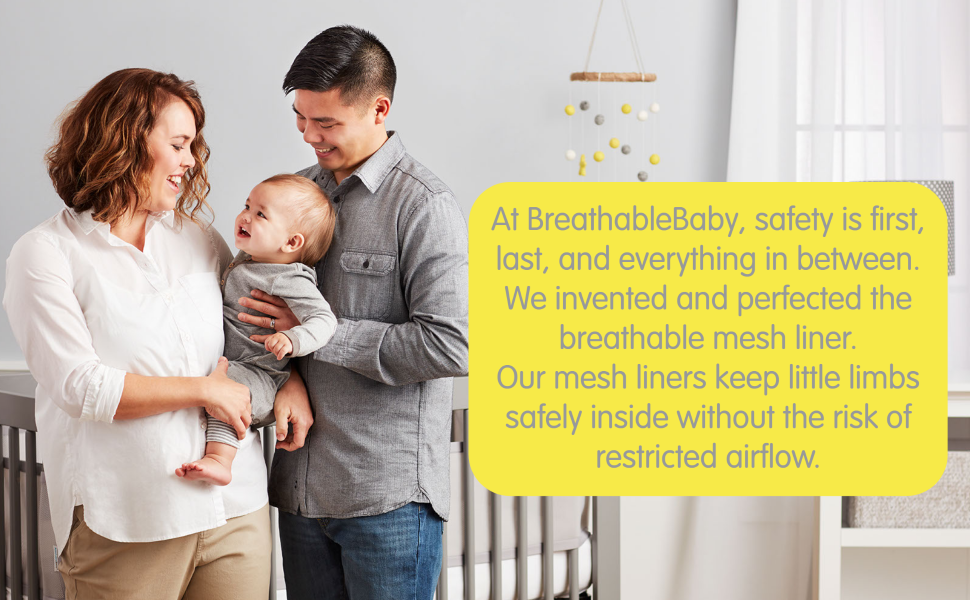 Mini Crib Breathable Mesh Liner by BreathableBaby, Classic 3mm Mesh, White, Size 4M Covers 4 Sides FITS MINI CRIBS WITH 38x24” MATTRESS ONLY