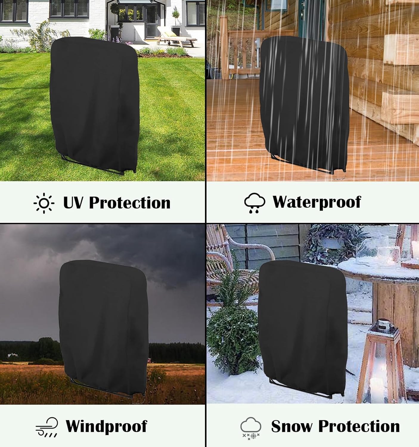 Folding Chair Protective Cover, Pack of 2 Garden Chairs Cover, 420D Oxford Cover, Windproof, Anti-UV, Dustproof, for Garden Furniture, Deck Chair, Folding Chair, Garden Furniture Protective Cover