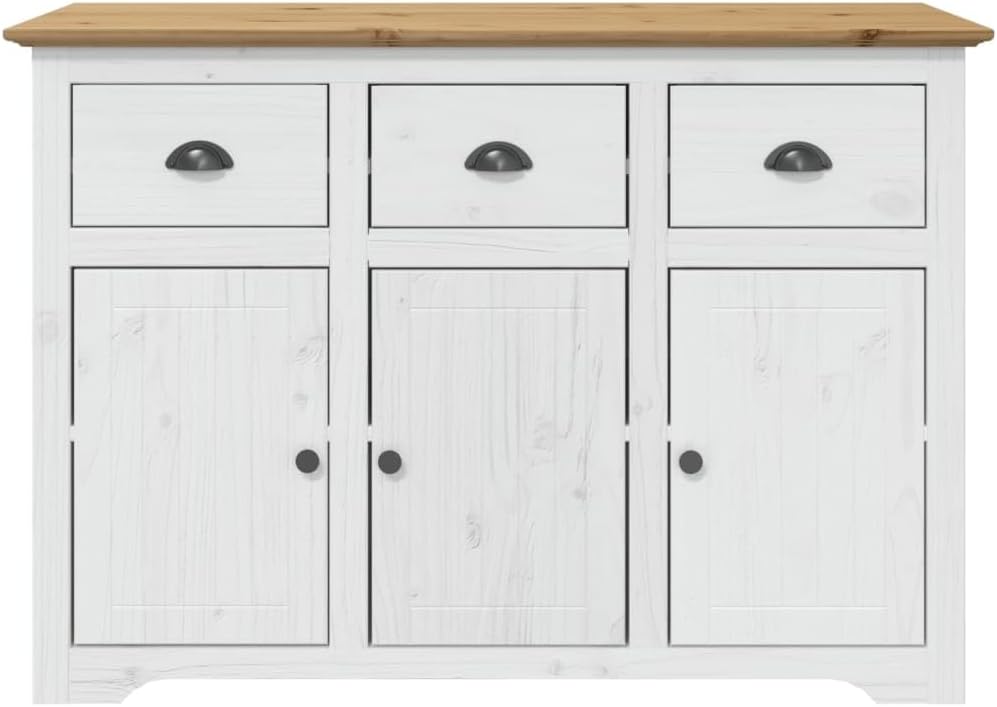 Sideboard, White and Brown, 115 x 43 x 79.5 cm, Solid Pine Wood, Chest of Drawers, Bedroom, Dressers & Sideboards, Living Room Cabinet, Hallway Chest of Drawers, Room Furniture