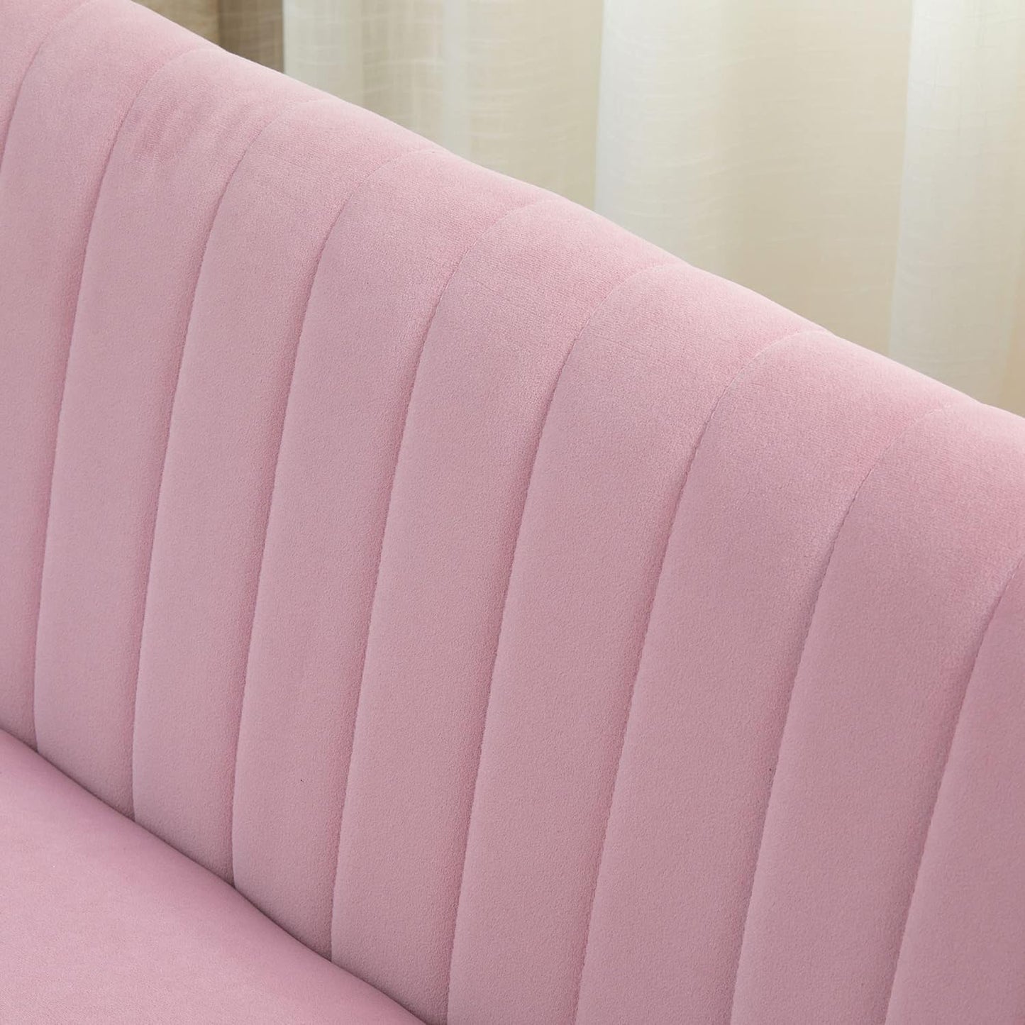 2-Seater Fabric Sofa Upholstered Sofa Double Sofa Seating Furniture Lounge Sofa Wood Velvety Polyester Foam Pink 117 x 56.5 x 77 cm