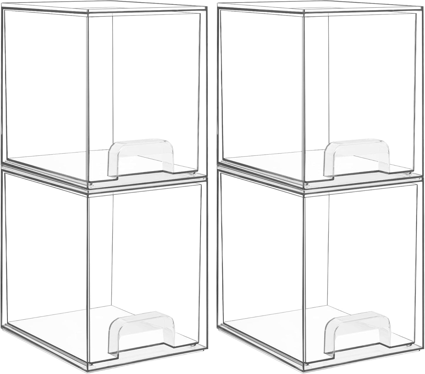 Vtopmart 4 Pack Clear Stackable Storage Drawers,7.6" H Plastic Organizers Bins for Skincare, Bathroom Supplies,Ideal for Cabinet,Undersink,Vanity,Kitchen,Pantry Organization