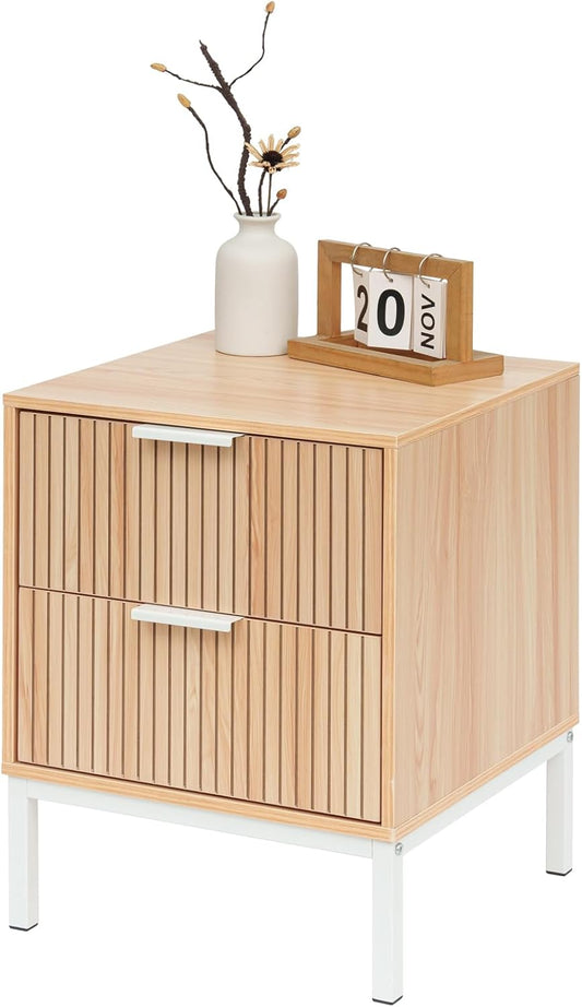 Nachttische für Schlafzimmer, Bedside Table für Wohnzimmer, Nachttisch Holz mit 2 Schubladen, Holzfarbe，Maße: 40 x 40 x 52 cm