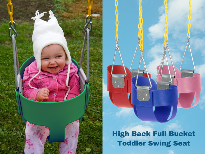 Eastern Jungle Gym Heavy-Duty High Back Full Bucket Toddler Swing Seat | Coated Swing Chains Fully Assembled | Blue Swing Set Accessory