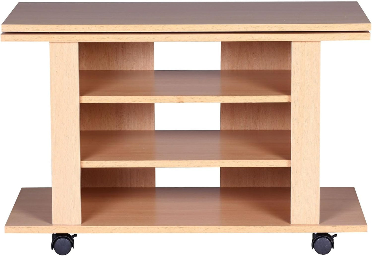 TV Cabinet Rotating on Wheels, TV Bench 75 x 38 x 50 cm with Turntable for TV, TV Table, Beech Wood with Shelf Board, TV Cabinet, HiFi Rack Furniture