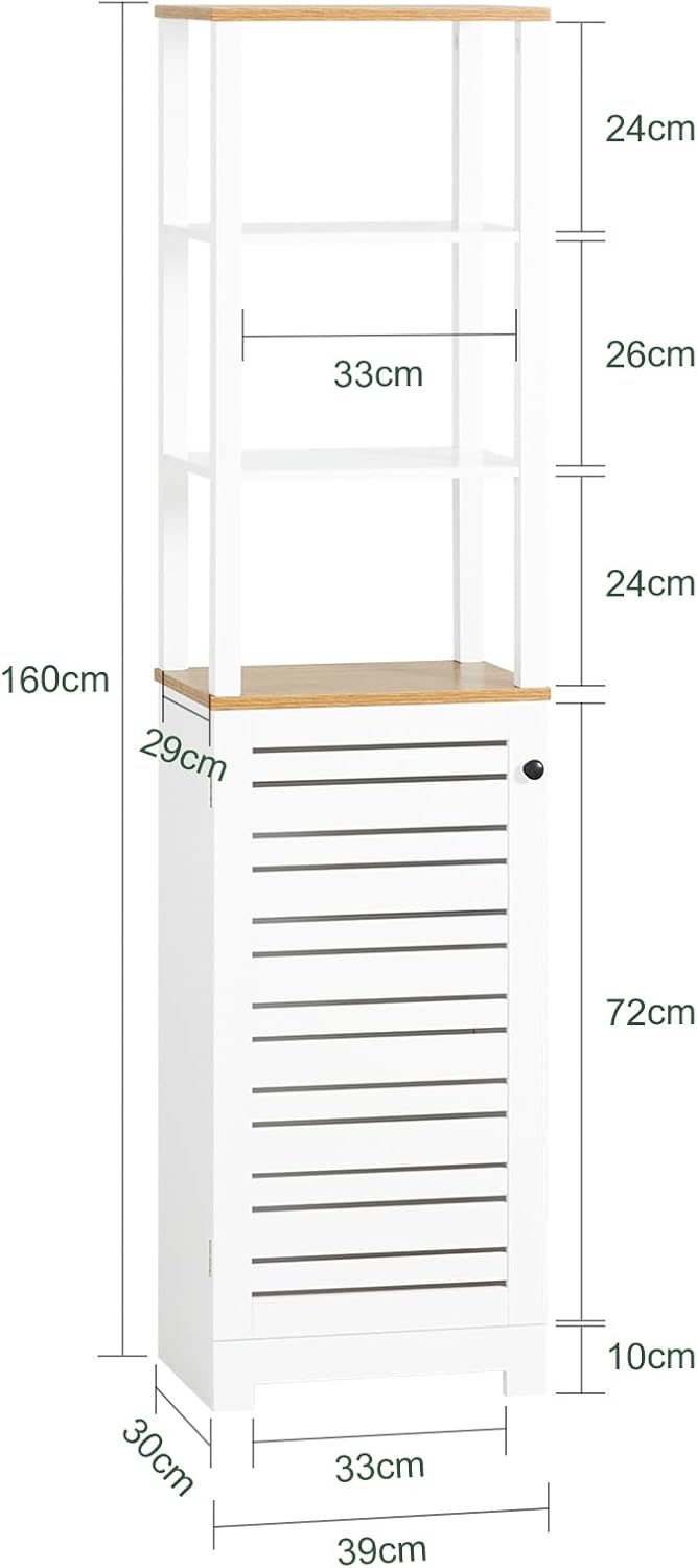 Bathroom Tall Cabinet Bathroom Shelf Bathroom Cabinet with 3 Open Compartments and Slat Door Bathroom Furniture White Natural W x H x H x H x H x D x H x D x H x D x H x H x H x H x H x