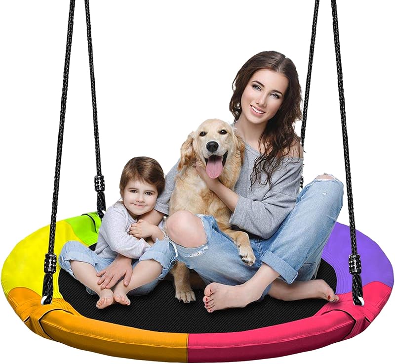 40 Inch Green Saucer Tree Swing Set for Kids Adults 500lb Weight Capacity Waterproof Flying Swing Seat Outdoor Playground, Backyard