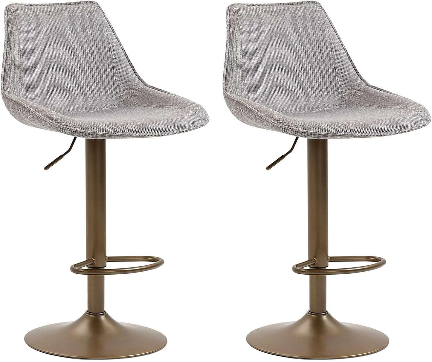 Bar Stool with 360 Degree Rotation Function, Modern Bar Stool with Light Grey Fabric Cover, High-Quality Metal Frame in Matt Bronze Colour