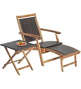 Folding Garden Lounger Polyrattan Recliner Sun Lounger with 2 Wheels, Deck Chair with 5-Way Adjustable Backrest, Weatherproof Rattan Lounger for Garden, Balcony and Patio, up to 150 kg