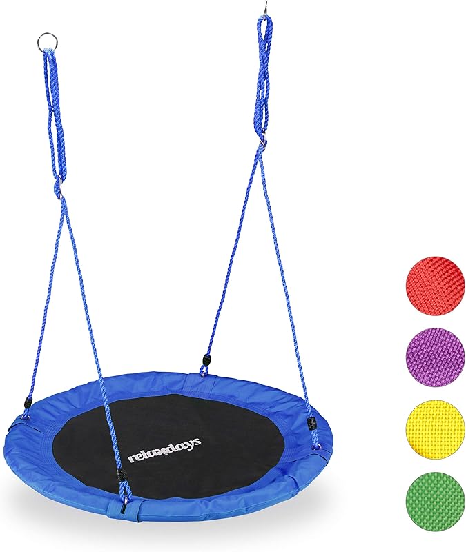 Relaxdays Nest Swing For Children and Adults, Round, Adjustable, Diameter: 90 cm, Disc Swing, Up To 100 kg, Various Colours, green