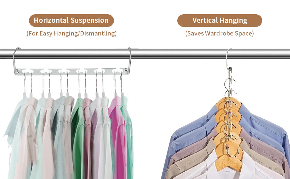 Clothes Hangers, Set of 6 Space Max Space-Saving Hangers, Stainless Steel, Silver, Multiple Hangers, Connecting Hooks, Multipurpose Hangers, Metal Wardrobe Organiser for Trousers, Jeans, Suit