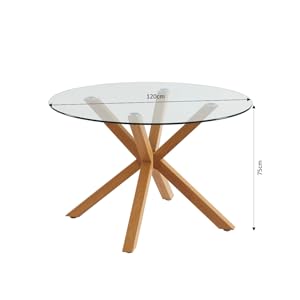 Harry Glass and Oak Effect Round Dining Table 120cm