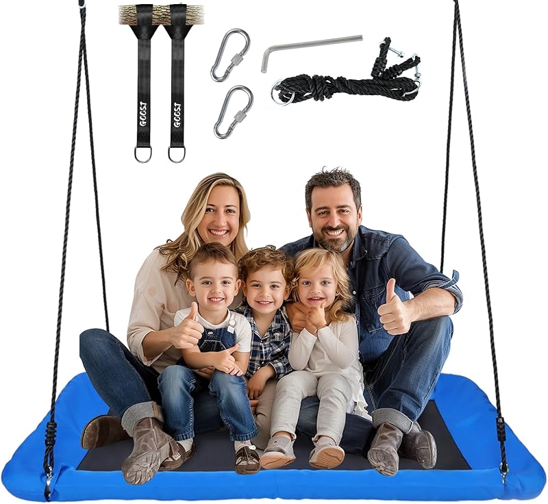 GCCSJ 800lb Giant 60" Platform Tree Swing for Kids and Adults，Rectangular Outdoor Tree Swing with 2 Hanging Straps