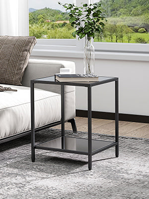 Side Table, Coffee Table with 2 Levels, Tempered Glass Coffee Table for Living Room, Bedroom, 40 x 40 x 50 cm, Steel, Black